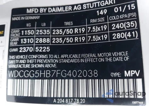 2015 Mercedes-Benz Glk 350 из США, поврежденный, VIN WDCGG5HB7FG402038